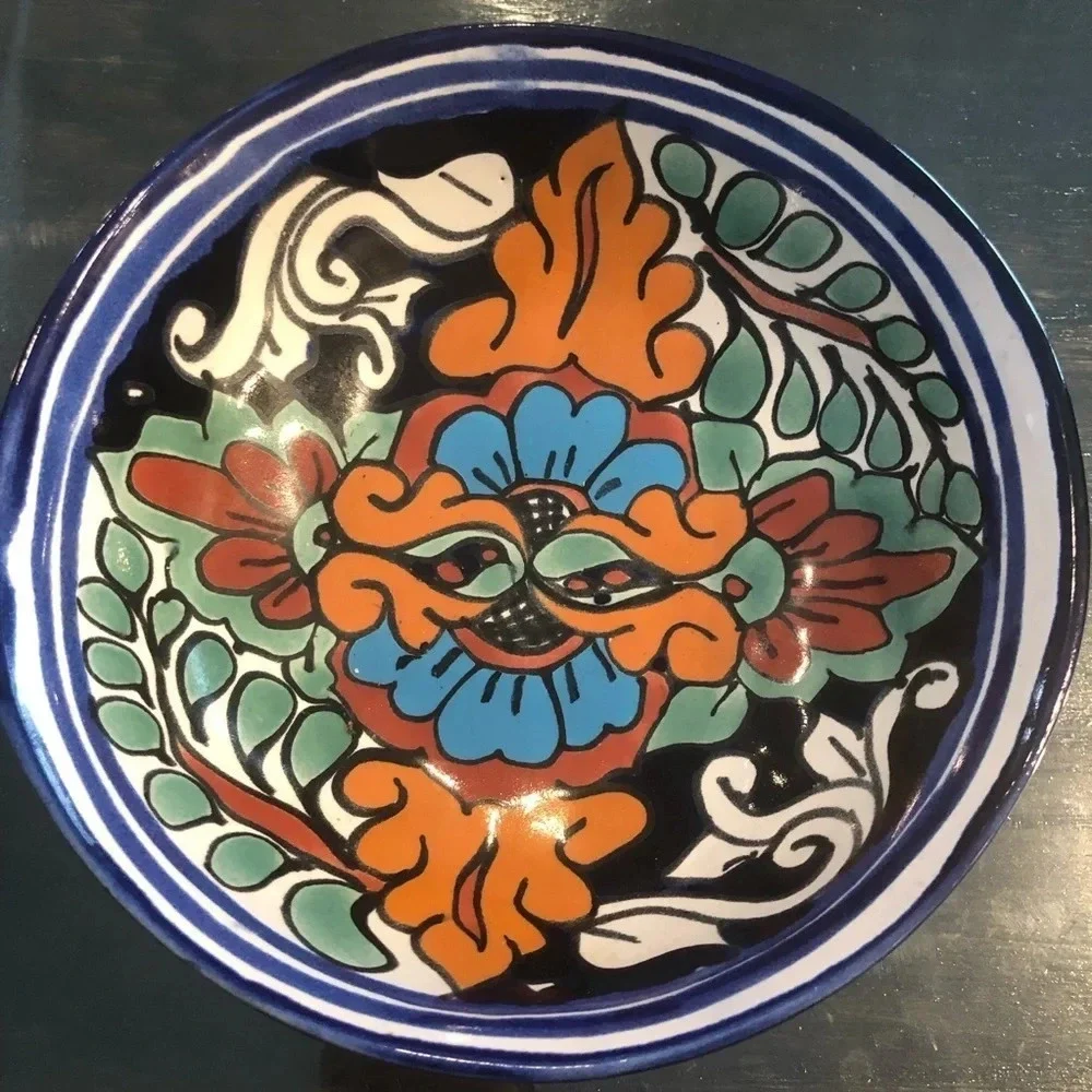 Mexican Talavera Pottery Footed Bowl Colorful